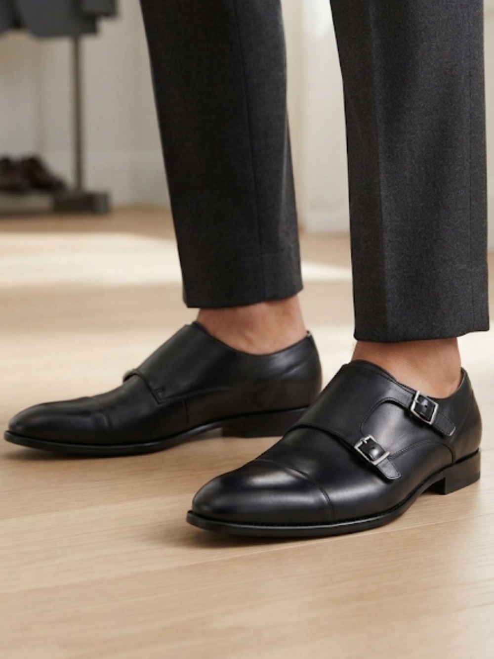 BROLETTO Leather Dino Double Monk Strap Shoe Black Made In Italy Size 9.5